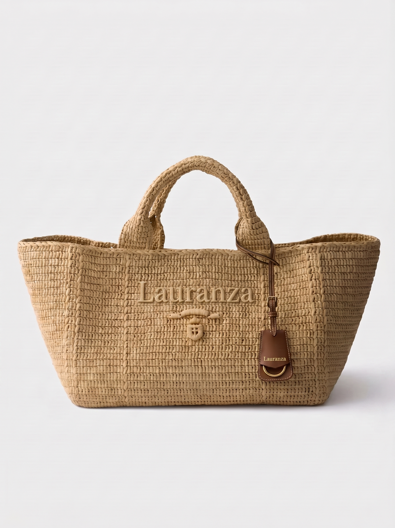 Lauranza Palma mini woven raffia tote bag